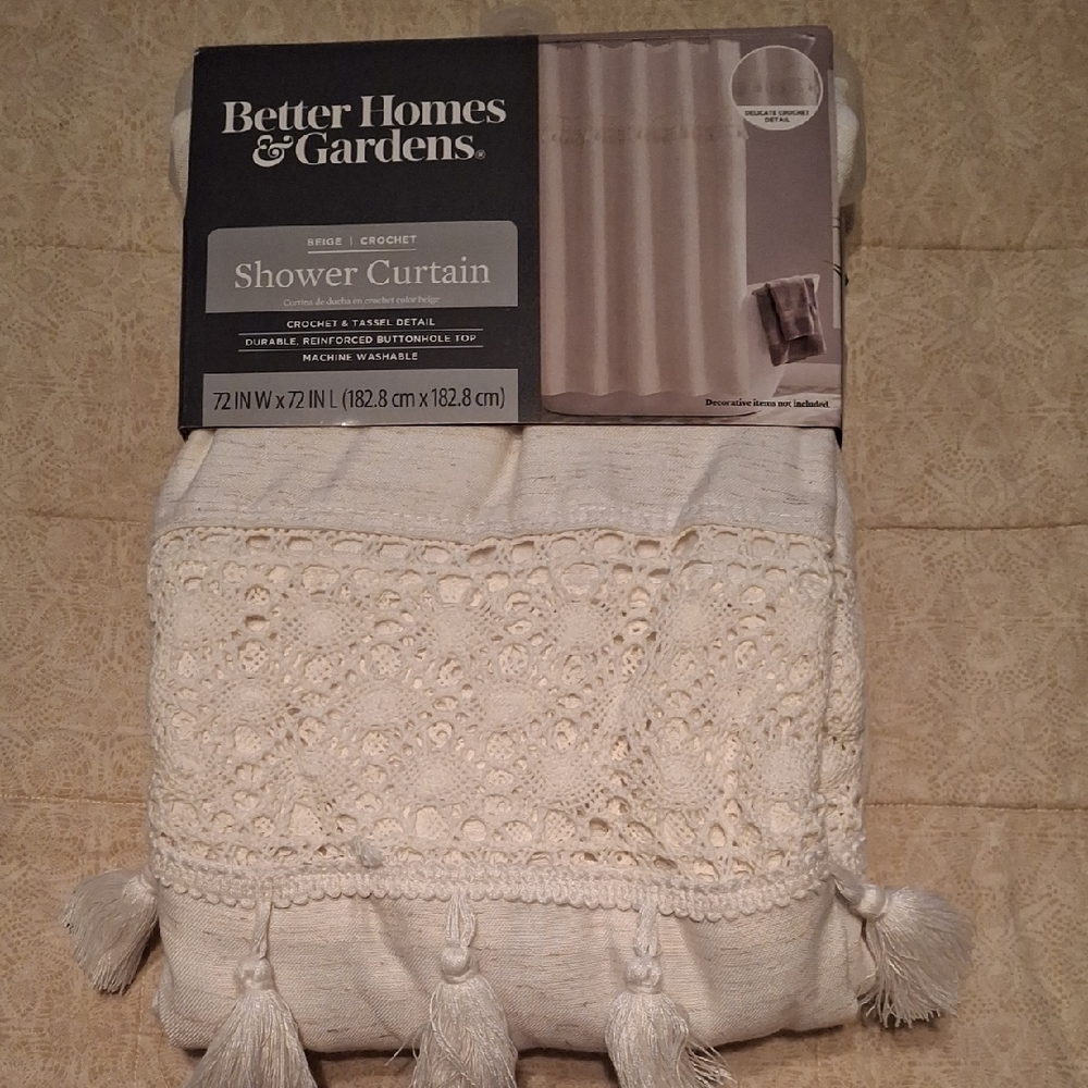 Better Homes And Gardens Cream Crochet Tassel Shower Curtain